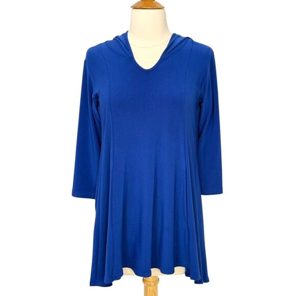 Sympli Royal Blue Tunic Hoodie Size 6 V-Neck 3/4 Sleeve Pockets Stretchy Jersey - Picture 1 of 10